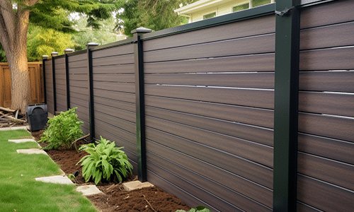 Dark brown composite fence with black aluminum posts