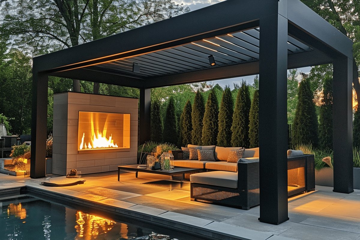 Détail de la charpente en bois d’une pergola sur mesure